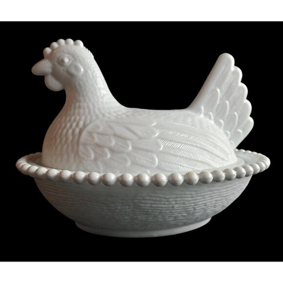 Indiana Glass Other - Vintage White Milk Glass Hen On Nest Candy Dish Decorative Bowl HON